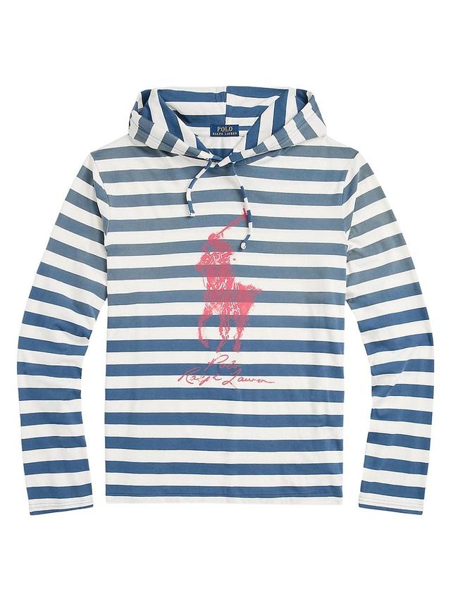 Polo Ralph Lauren Mens Striped Big Pony Hooded T-Shirt - Clancy Blue Product Image