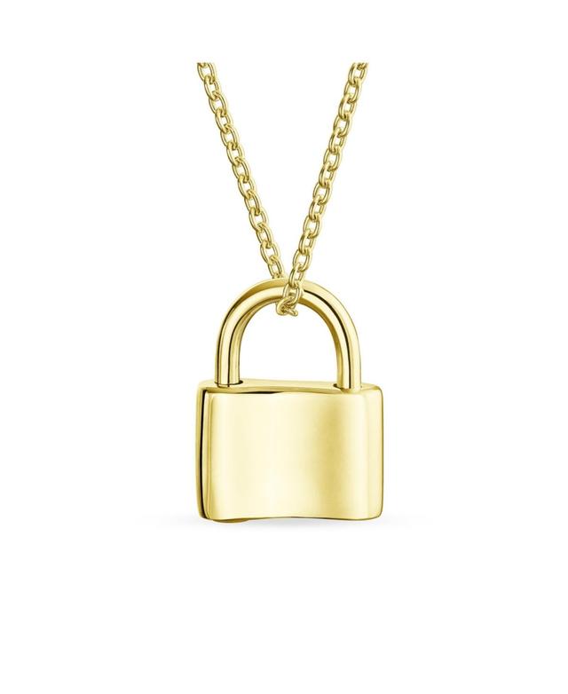 Bling Jewelry Plain Simple Couples Sentimental Functional Lock Pendant Charm Lovers Padlock Necklace For Women Gold Plated .925 Sterling Silver Chain Product Image