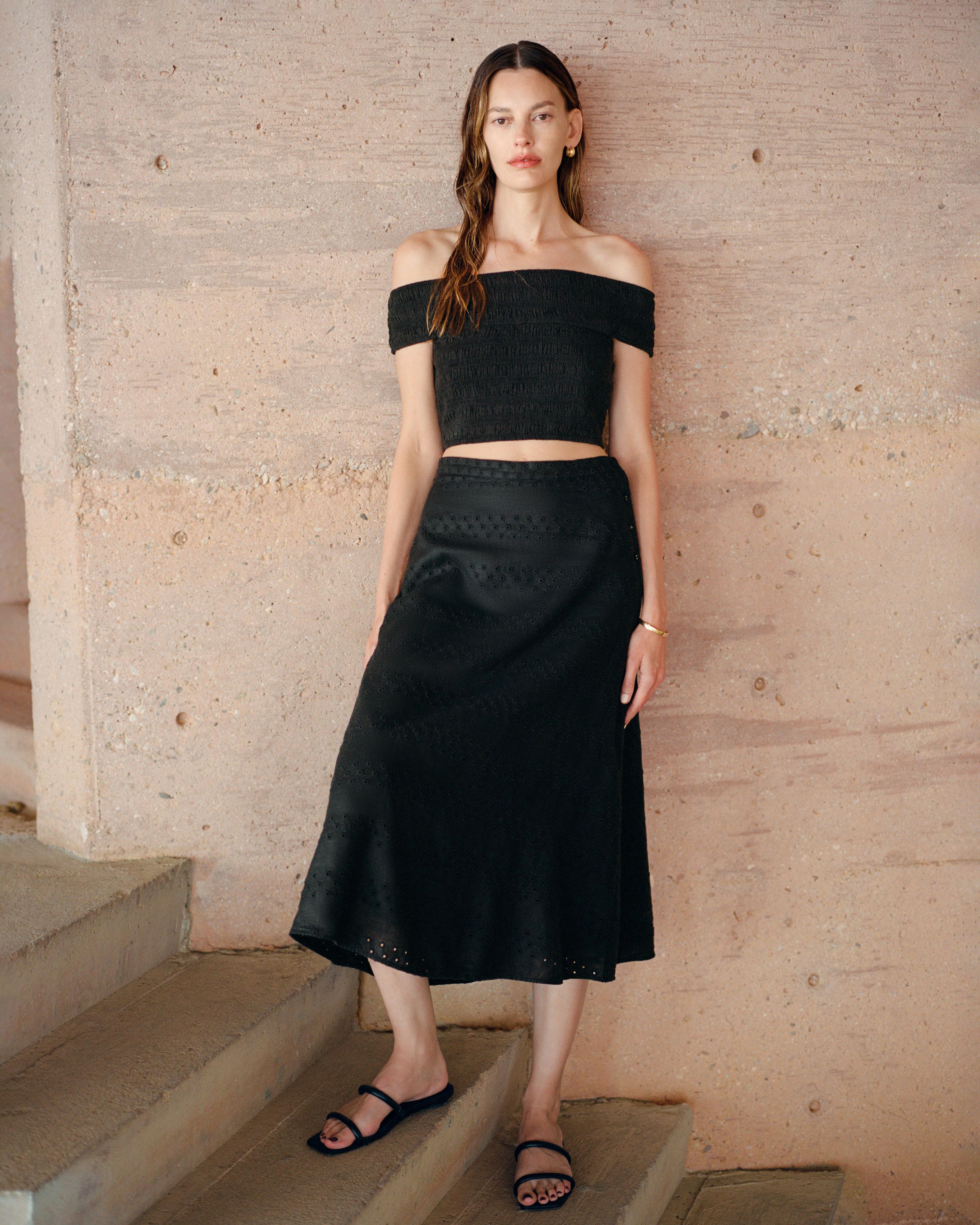 The Linen Eyelet Midi Skirt Product Image