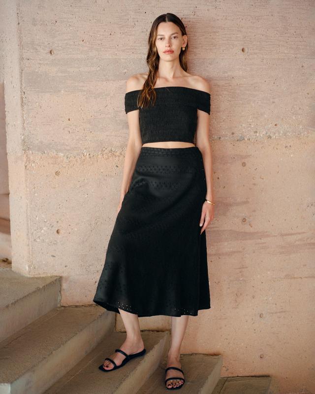 The Linen Eyelet Midi Skirt Product Image