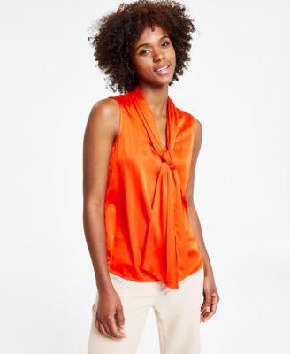 Women's Tie-Neck Sleeveless Satin Blouse, Created for Macy's Product Image