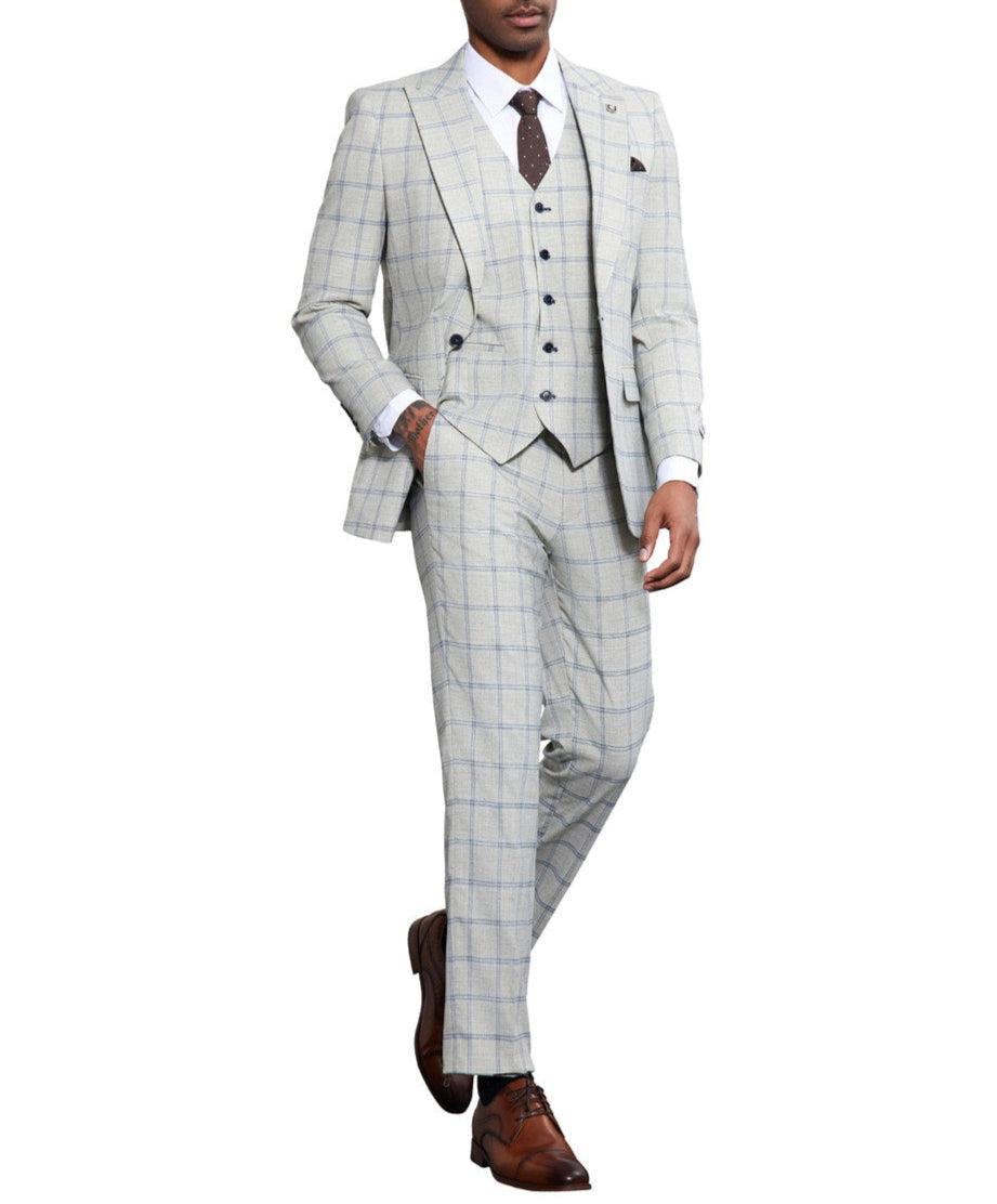 Stacy Adams 3 Piece Windowpane Suit Hybrid Fit in Light Grey Product Image