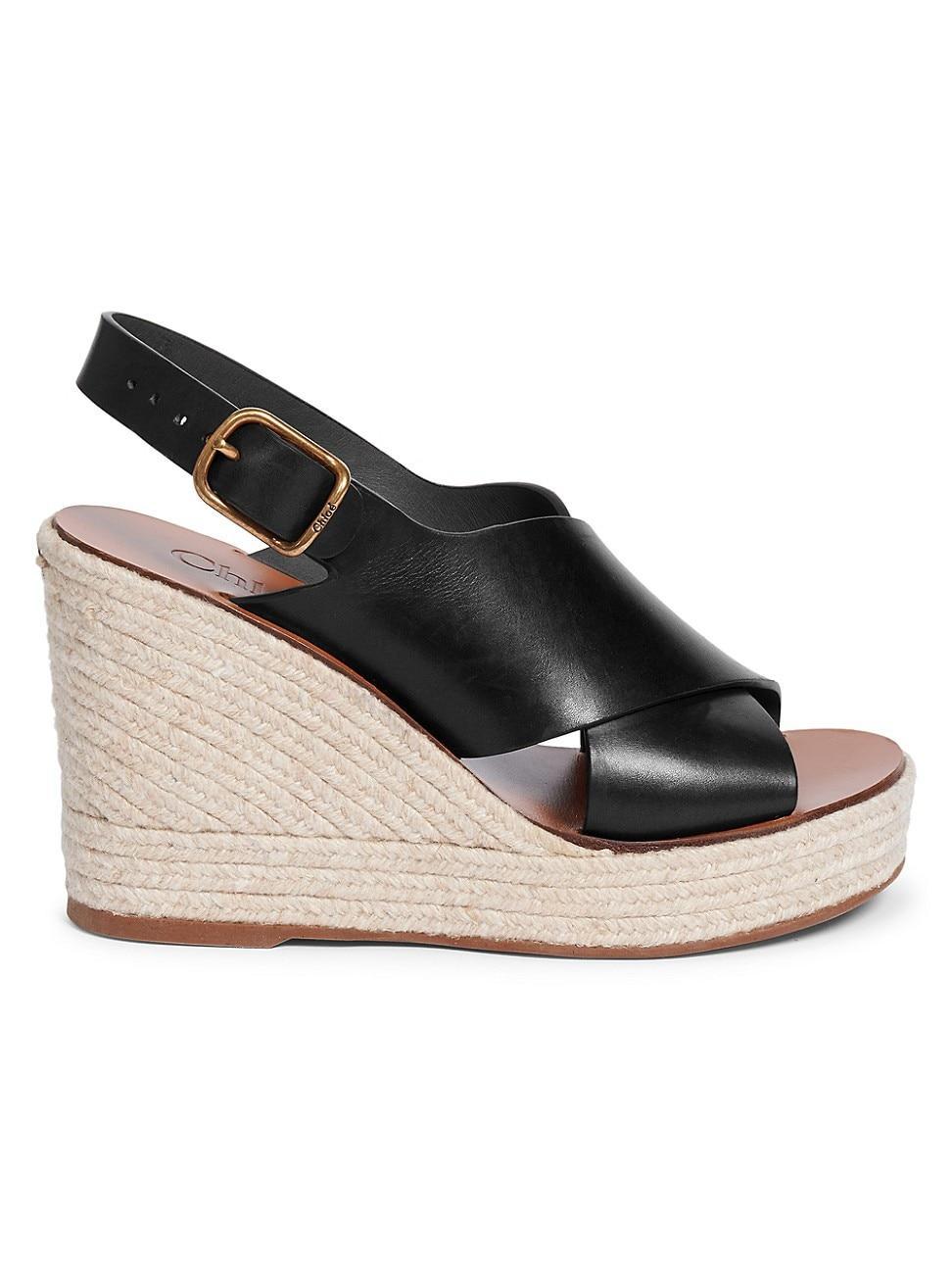 Womens Pary Leather Espadrille Wedge Sandals Product Image