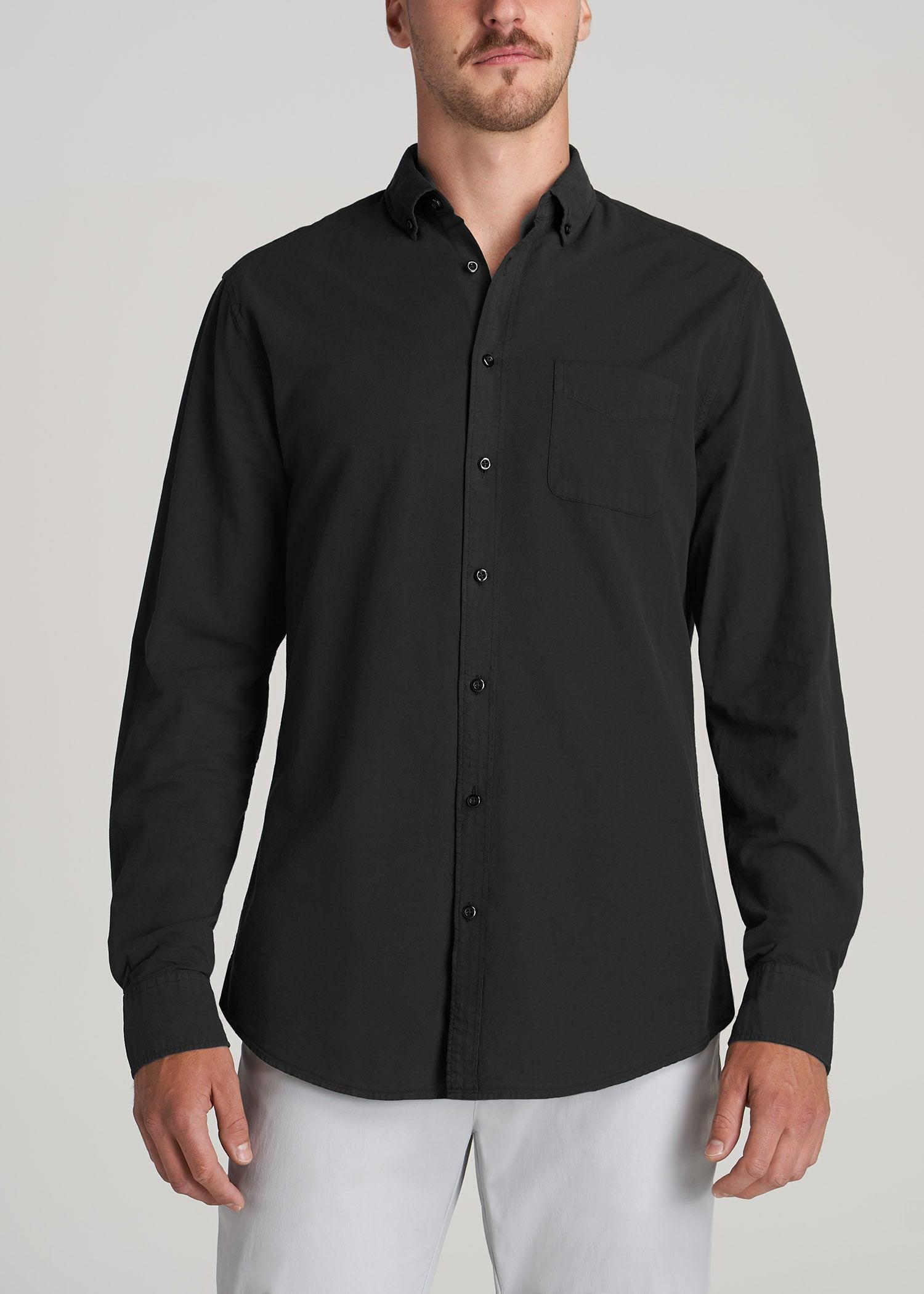 Washed Oxford Shirt for Tall Men in Black Male Product Image