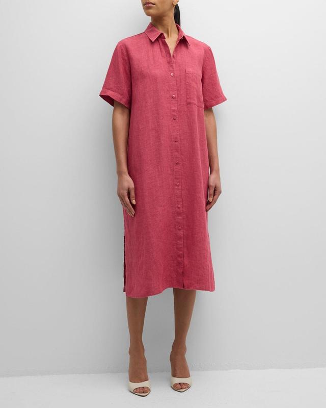 Side-Slit Organic Linen Midi Shirtdress Product Image