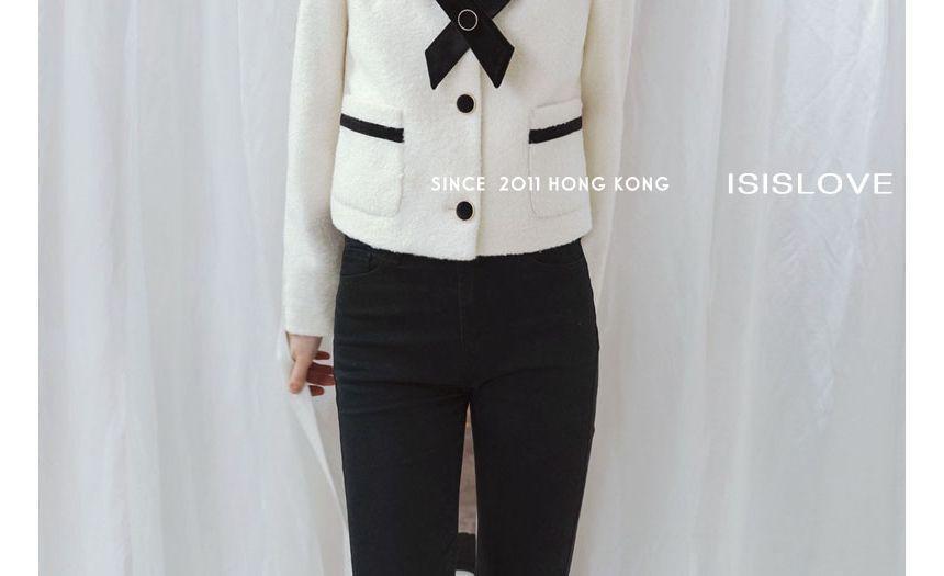 Set: Sailor Collar Contrast Trim Button-Up Jacket + Ribbon Brooch Product Image