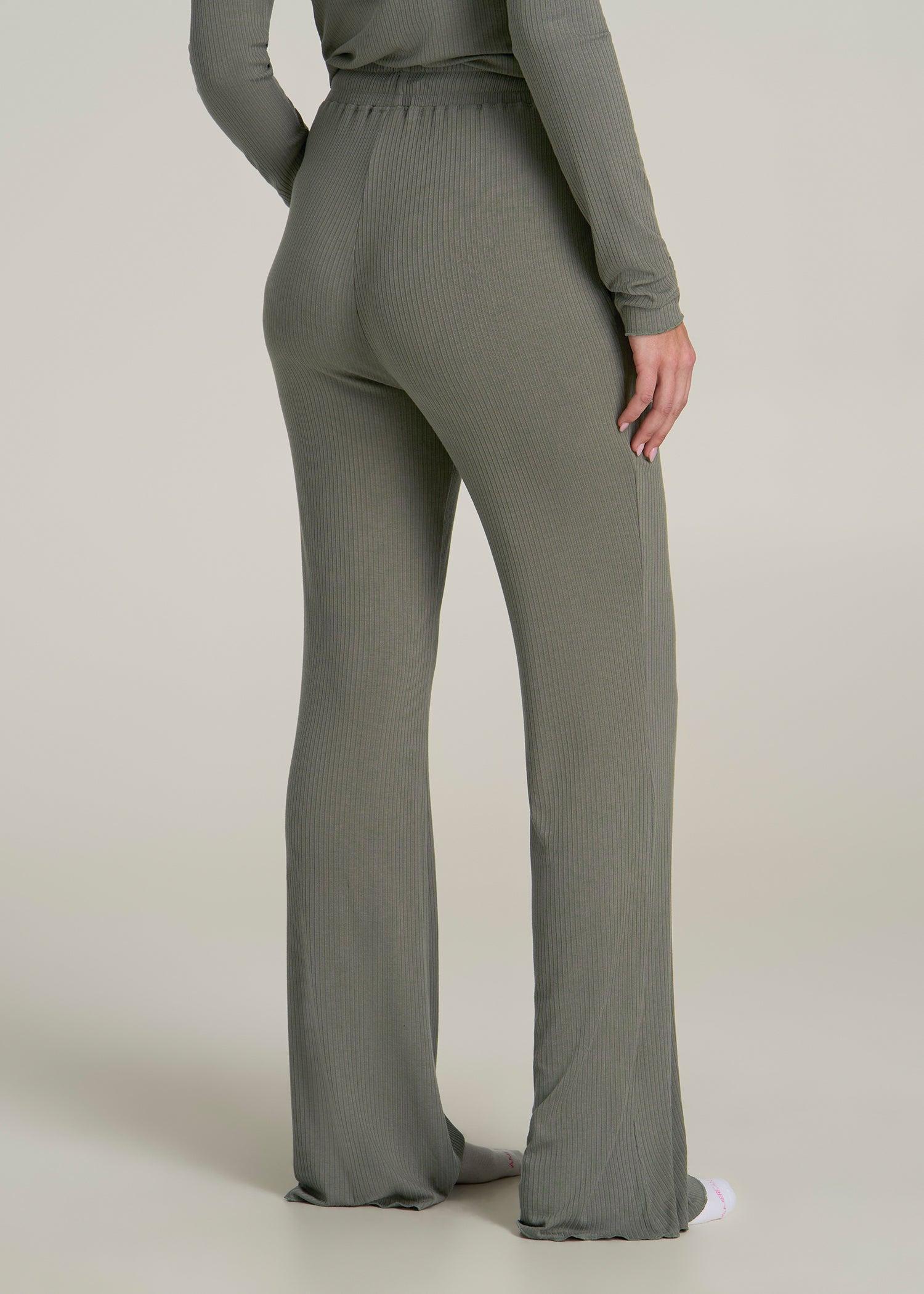 Ribbed Flare Pants for Tall Women in Camper Green Product Image