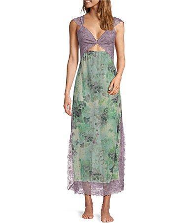 Free People Suddenly Fine Floral Print Cutout Lace Trim Nightgown Product Image