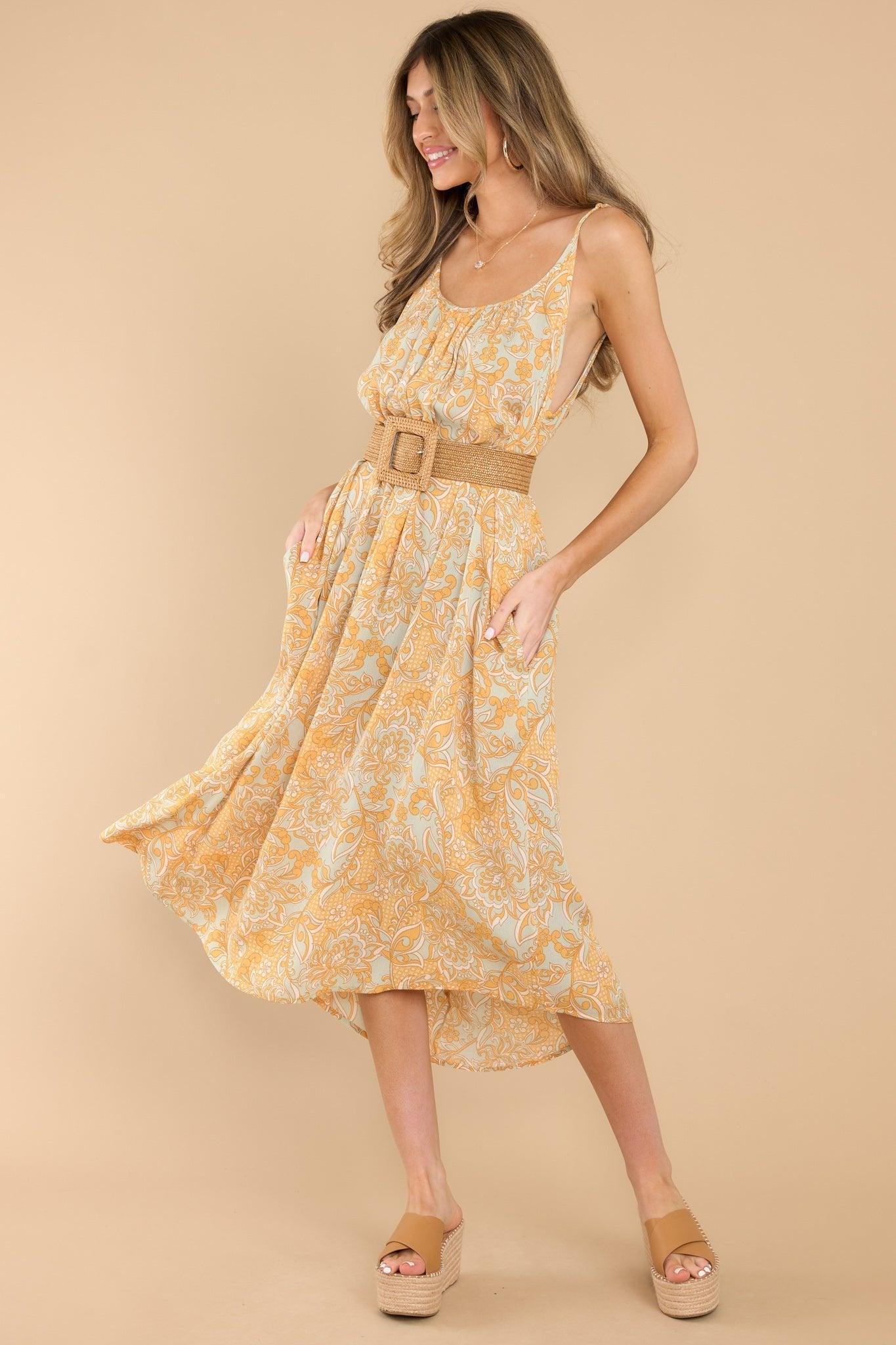 Afternoon Charm Mustard Print Midi Dress Yellow product image