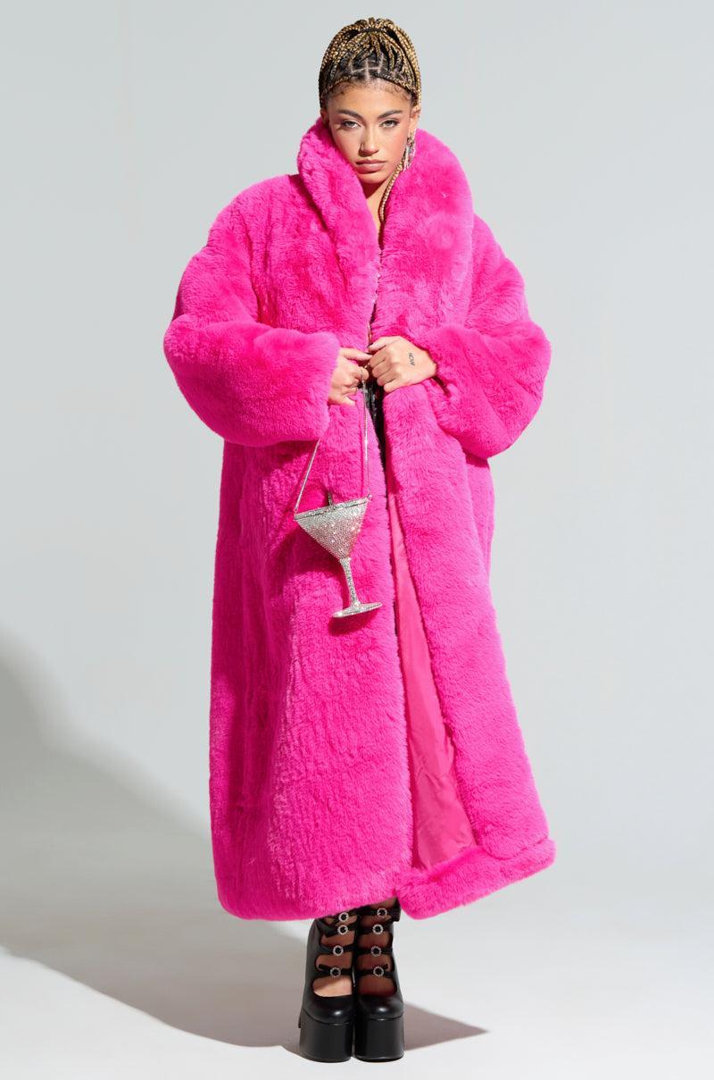 DAYANNE FAUX FUR TRENCH IN FUCHSIA Product Image