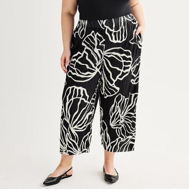 Plus Size Nine West Pull-On Flowy Wide Leg Cropped Pants, Womens Product Image