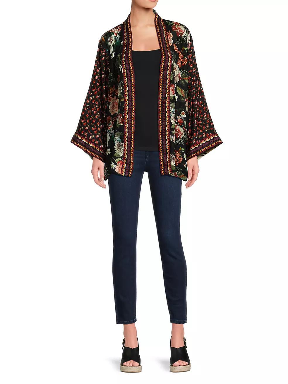 Attar Printed Silk Reversible Kimono-Style Jacket Product Image