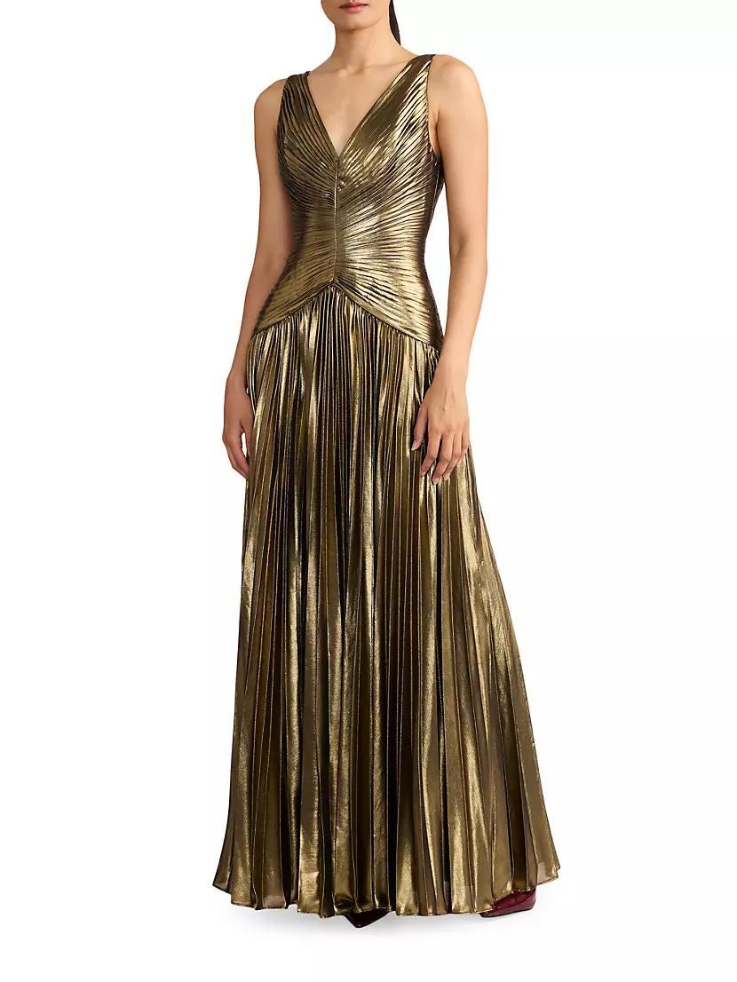 Pleated Metallic Chiffon Gown Product Image