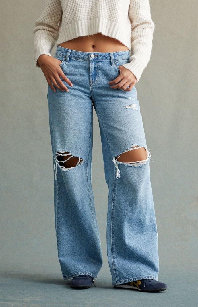 RARE DNM EDIT Women's Light Indigo Ripped Low Rise Baggy Jeans Product Image