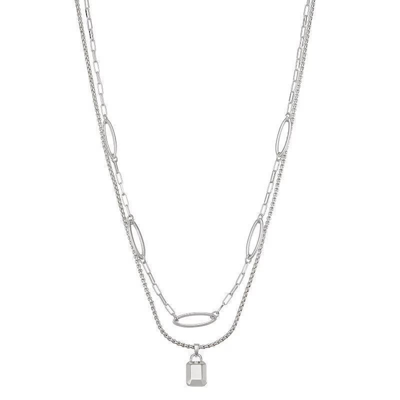 Nine West Silver Tone Two Row Pendant Multirow Necklace, Womens Product Image