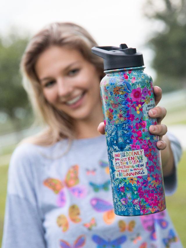 XL Stainless Steel Water Bottle - Fearless Patchwork Product Image