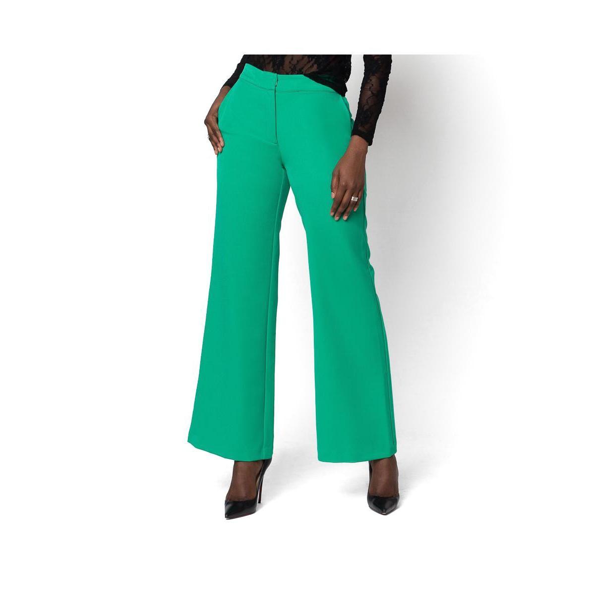 Terese Sydonna Womens Wide-Leg Emerald Green High-Waist Pants Product Image