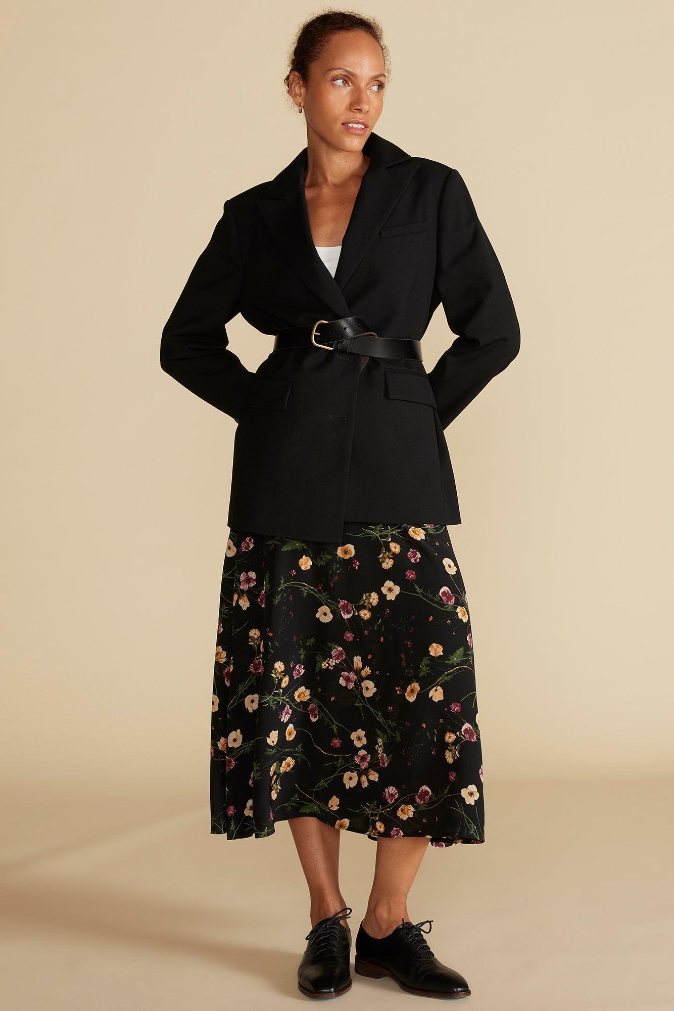 Blaze Washable Silk Skirt - Black Margeuritte Wildflower Print Product Image