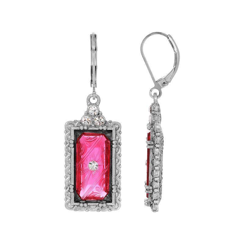 1928 Silver Tone Rectangle Simulated Crystal Stone Earrings, Womens, Pink Product Image