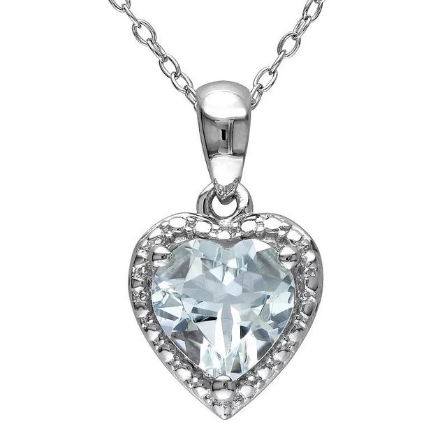 Stella Grace Sterling Silver Aquamarine Heart Halo Pendant Necklace, Womens Product Image