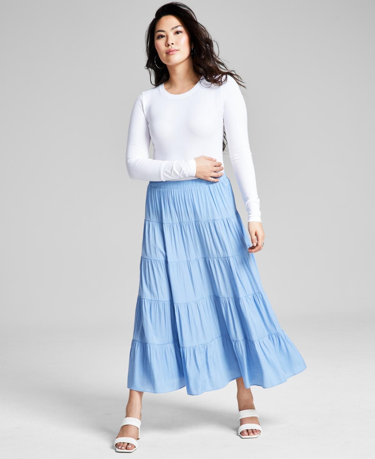 And Now This Womens Pull-On Tiered Maxi Skirt Product Image