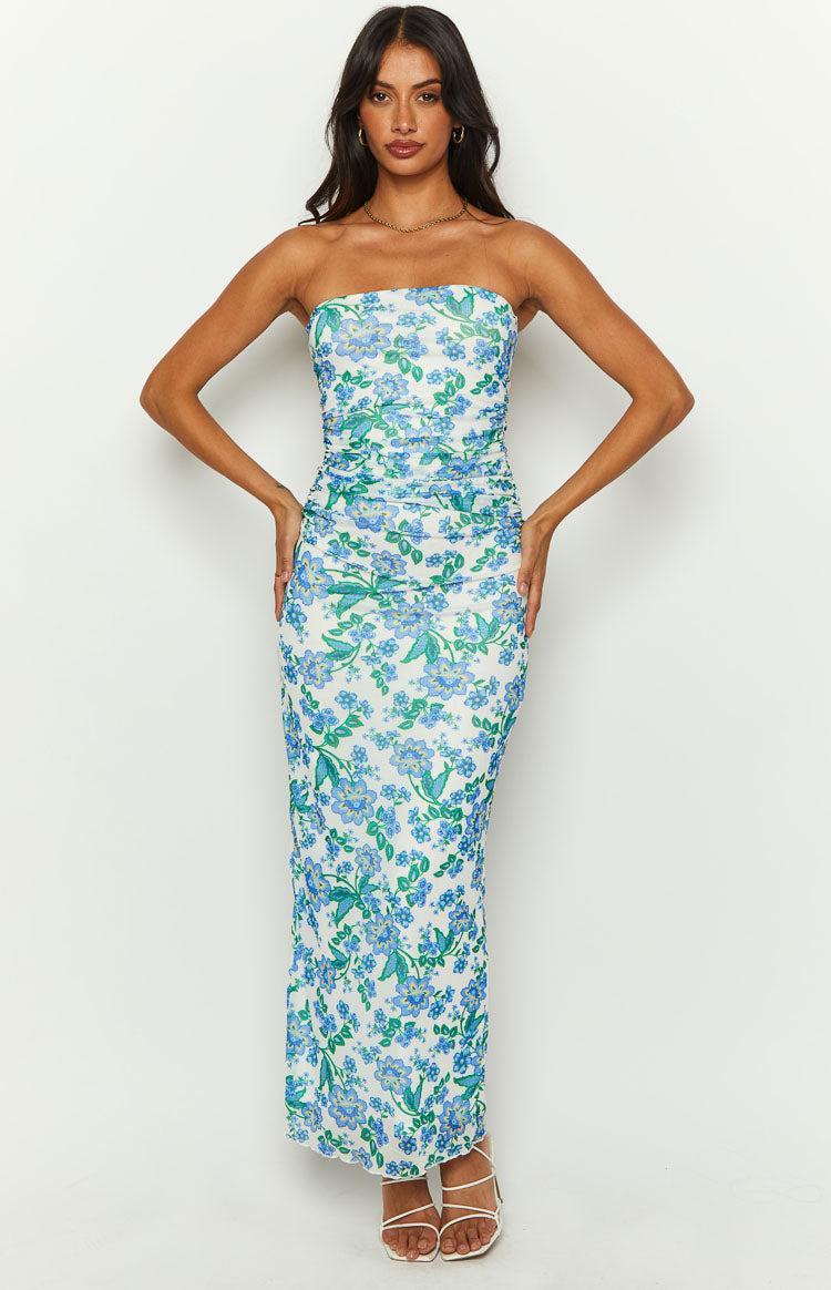 Imogen Blue Floral Strapless Maxi Dress Product Image