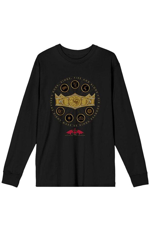 Men's House of the Dragon Gold Crown Long Sleeve T-Shirt Product Image