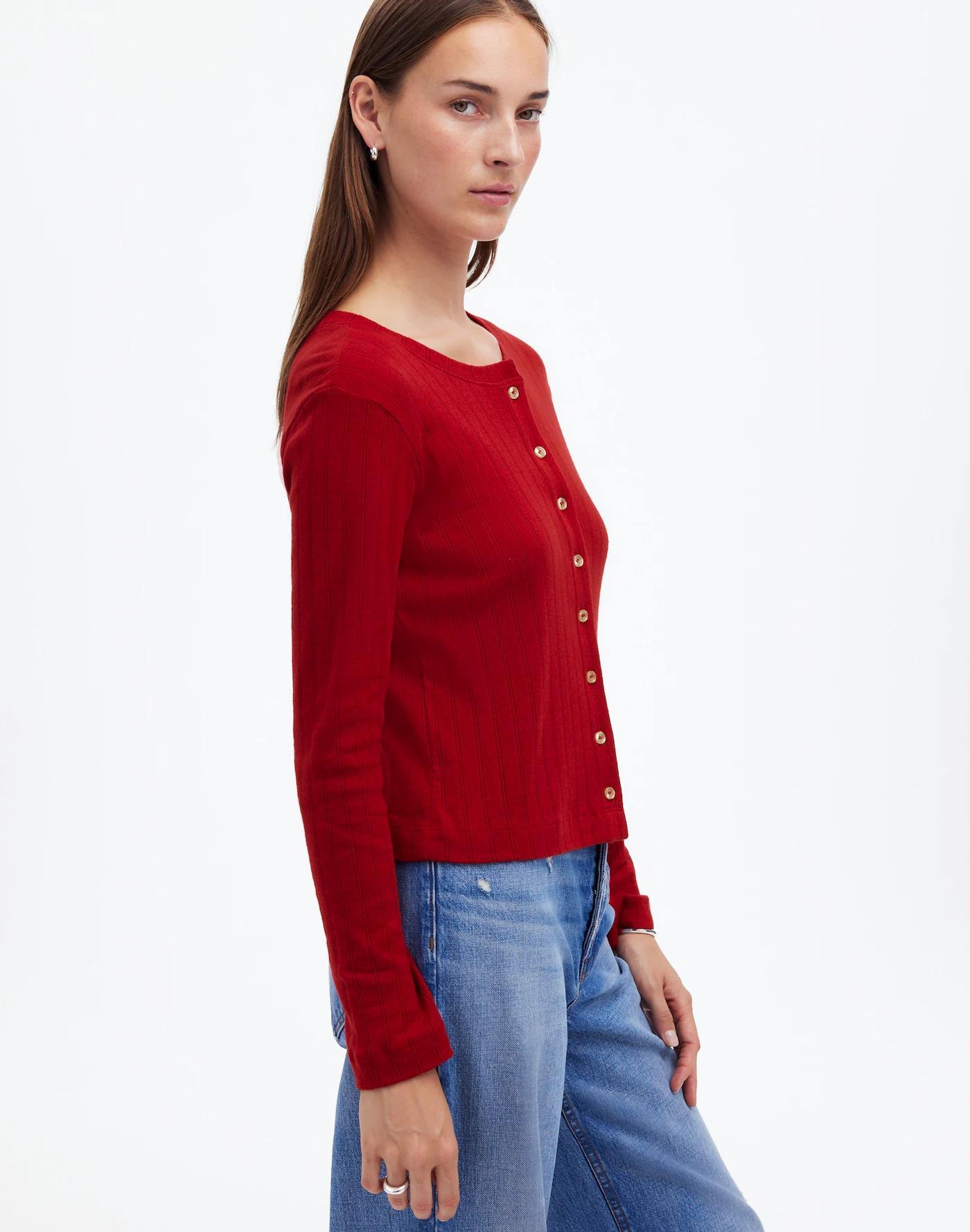 Madewell x LESET Pointelle Classic Crew Cardigan Product Image