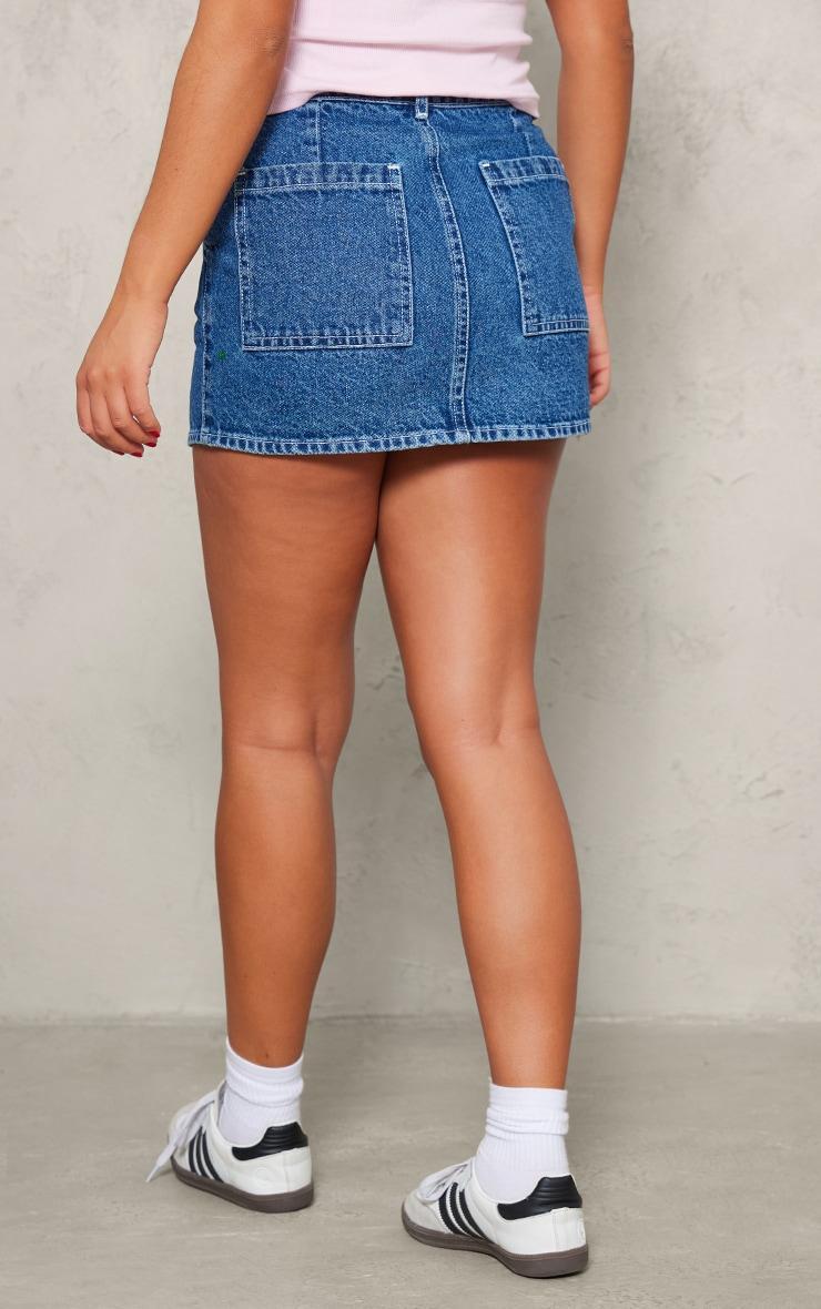 Mid Blue Wash Carpenter Pocket Detail Denim Mini Skirt Product Image