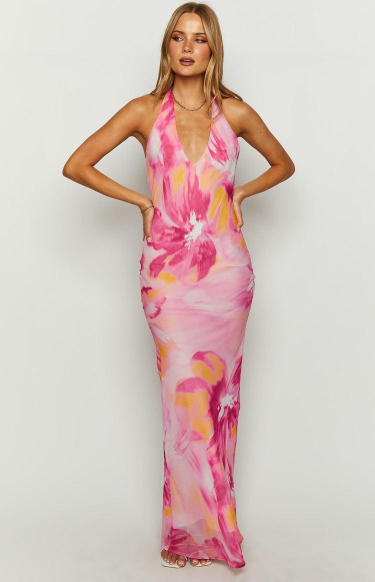 Orleans Pink Hibiscus Print Maxi Dress Product Image