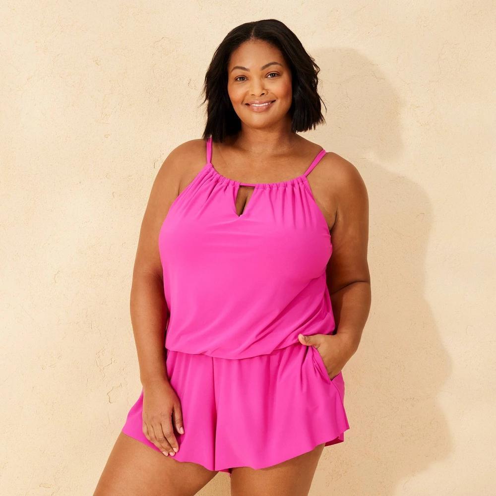 Womens Full Coverage Swim Romper - Shade & Shore Pink 18 Product Image