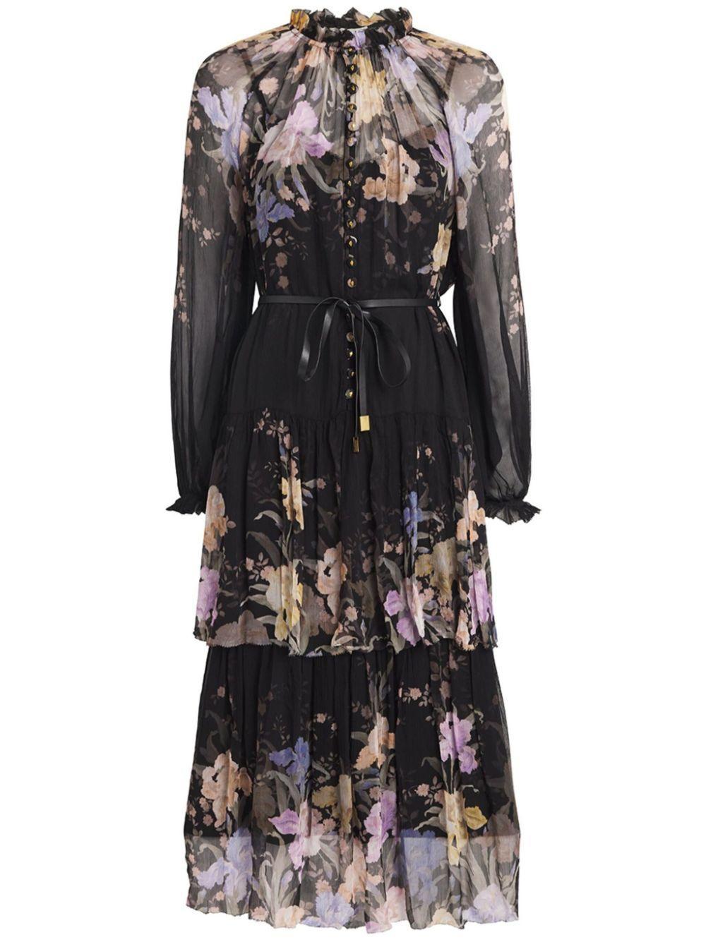 ZIMMERMANN Womens Iris Sherbet Eden Tiered Floral-print Woven Midi Dress In Schwarz Product Image