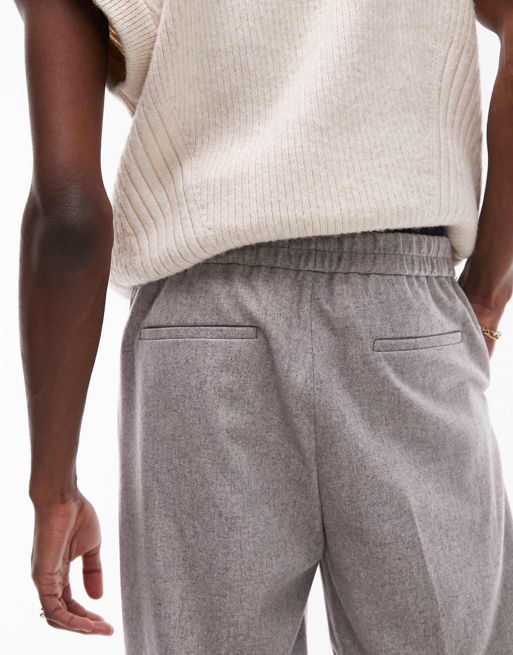 Topman wide leg wool mix elasticated waistband pants Product Image