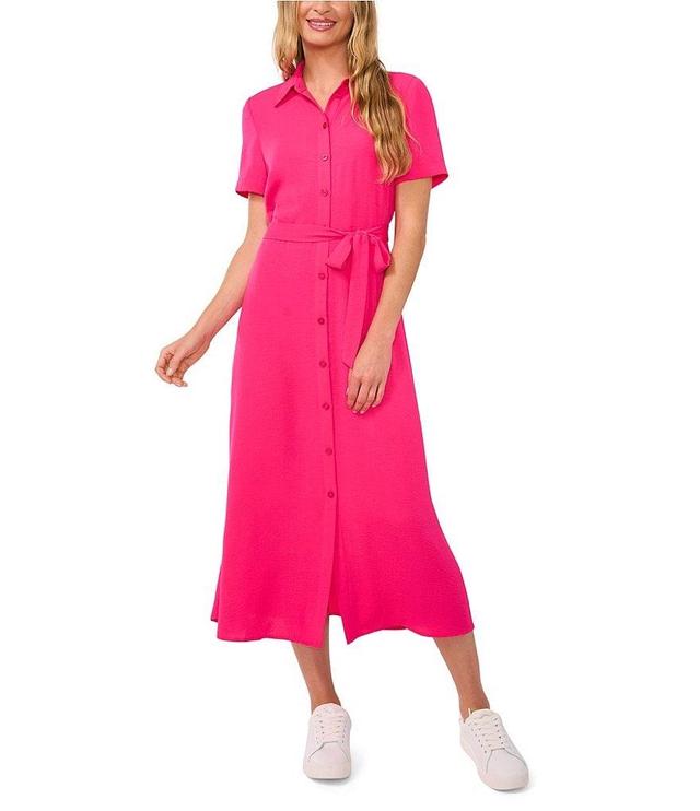 CeCe Button Front Short Sleeve Midi Dress Product Image