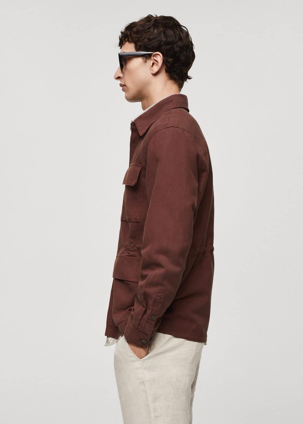 MANGO MAN - Linen overshirt with pockets burgundyMen Product Image