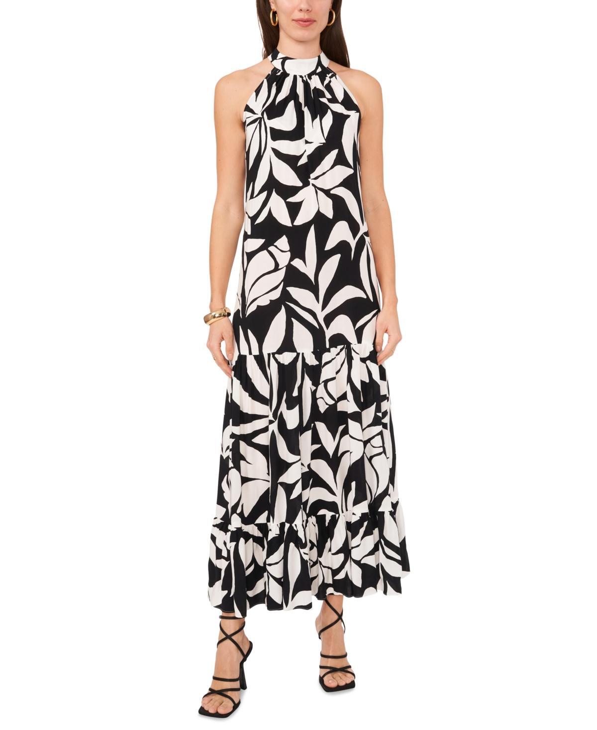 Vince Camuto Womens Printed Tiered Halter Maxi Dress Product Image