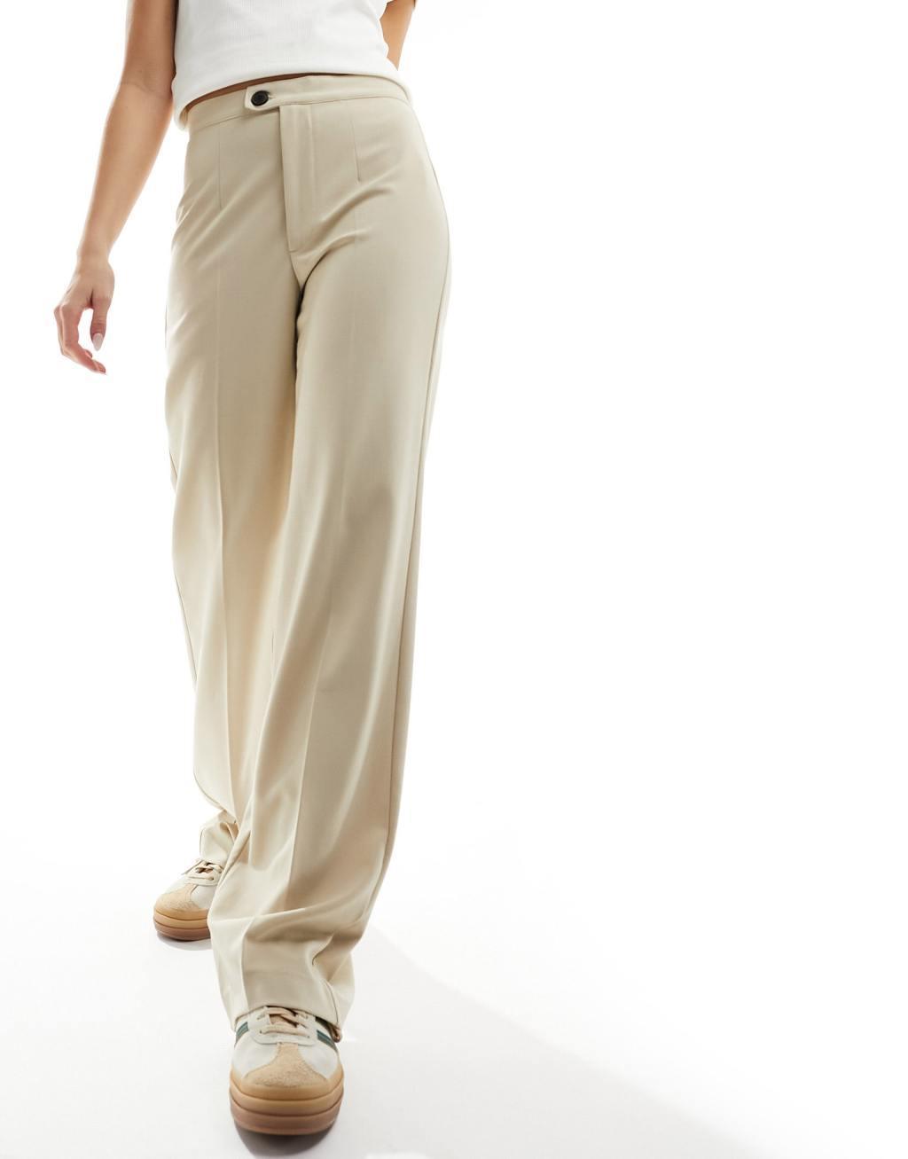 Pull&Bear high waisted tailored pants in beige Product Image