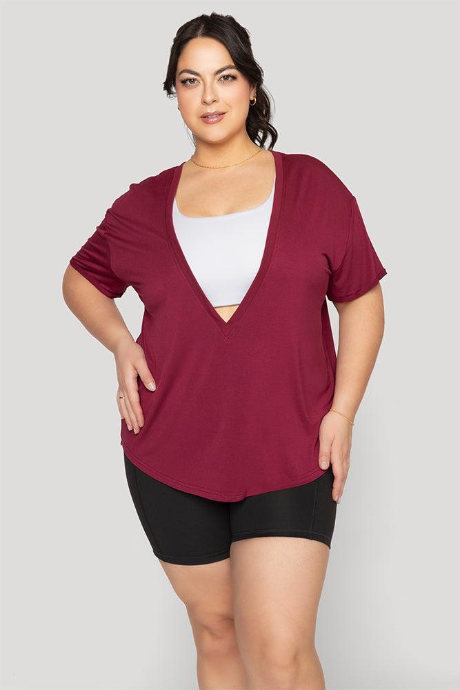 Reversible Deep V Tee - Sangria Product Image