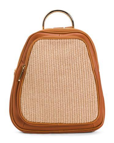 Leather And Raffia Backpack for Women Product Image