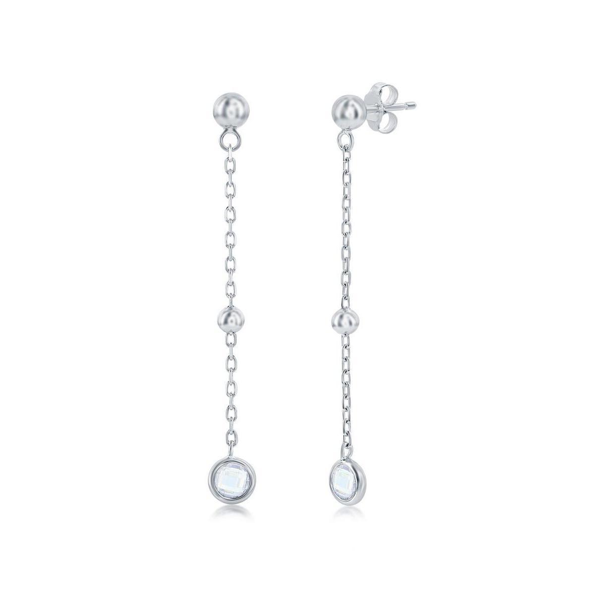 Sterling Silver Bezel-Set Cz Bead Chain Earrings Green, Blue Or Red) - White Product Image