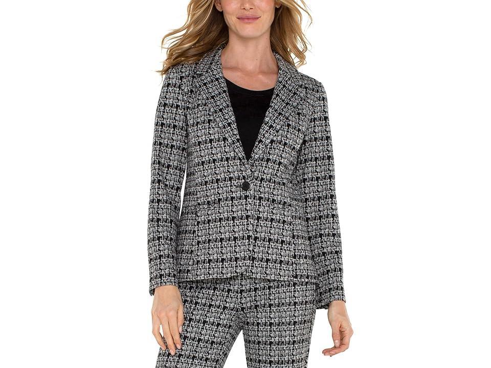 Liverpool Los Angeles Fitted Blazer Plaid Knit Grey Plaid) Women's Vest Product Image