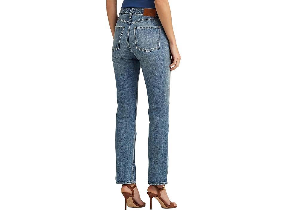 LAUREN Ralph Lauren Distressed High-Rise Straight Ankle Jeans in Cassis Wash (Cassis Wash) Women's Jeans Product Image