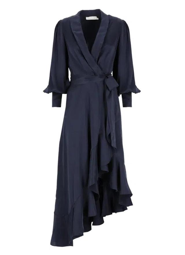 Ruffle-trim Silk Dress In Black Product Image