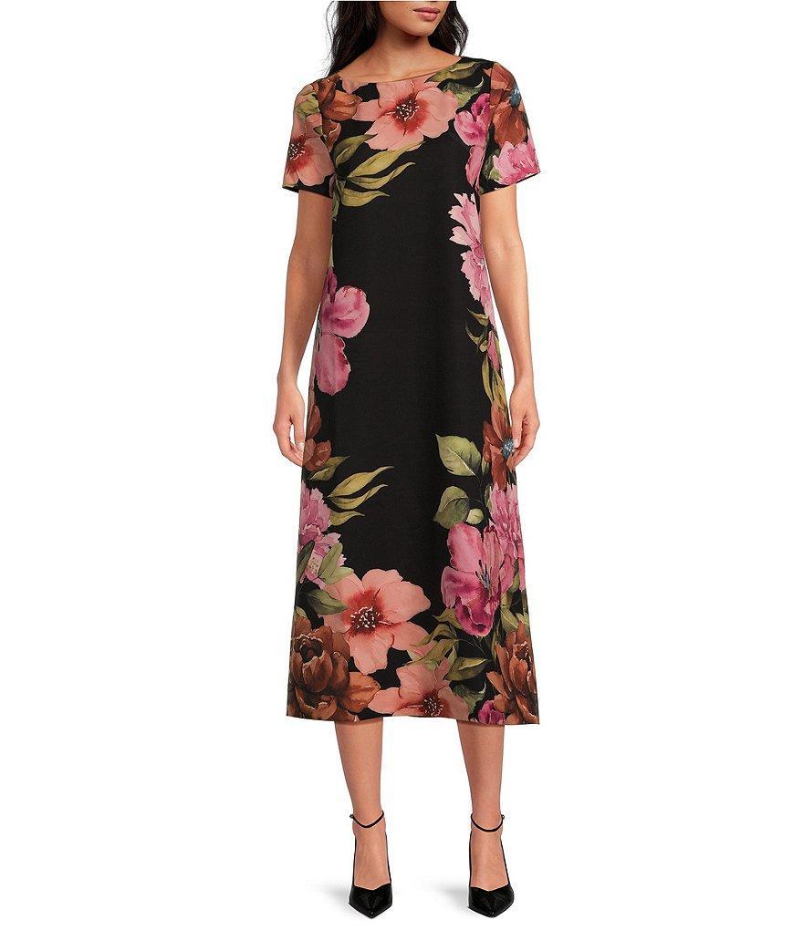 Mestiza New York Adria Stretch Crepe Floral Print Boat Neck Short Sleeve Midi Dress Product Image