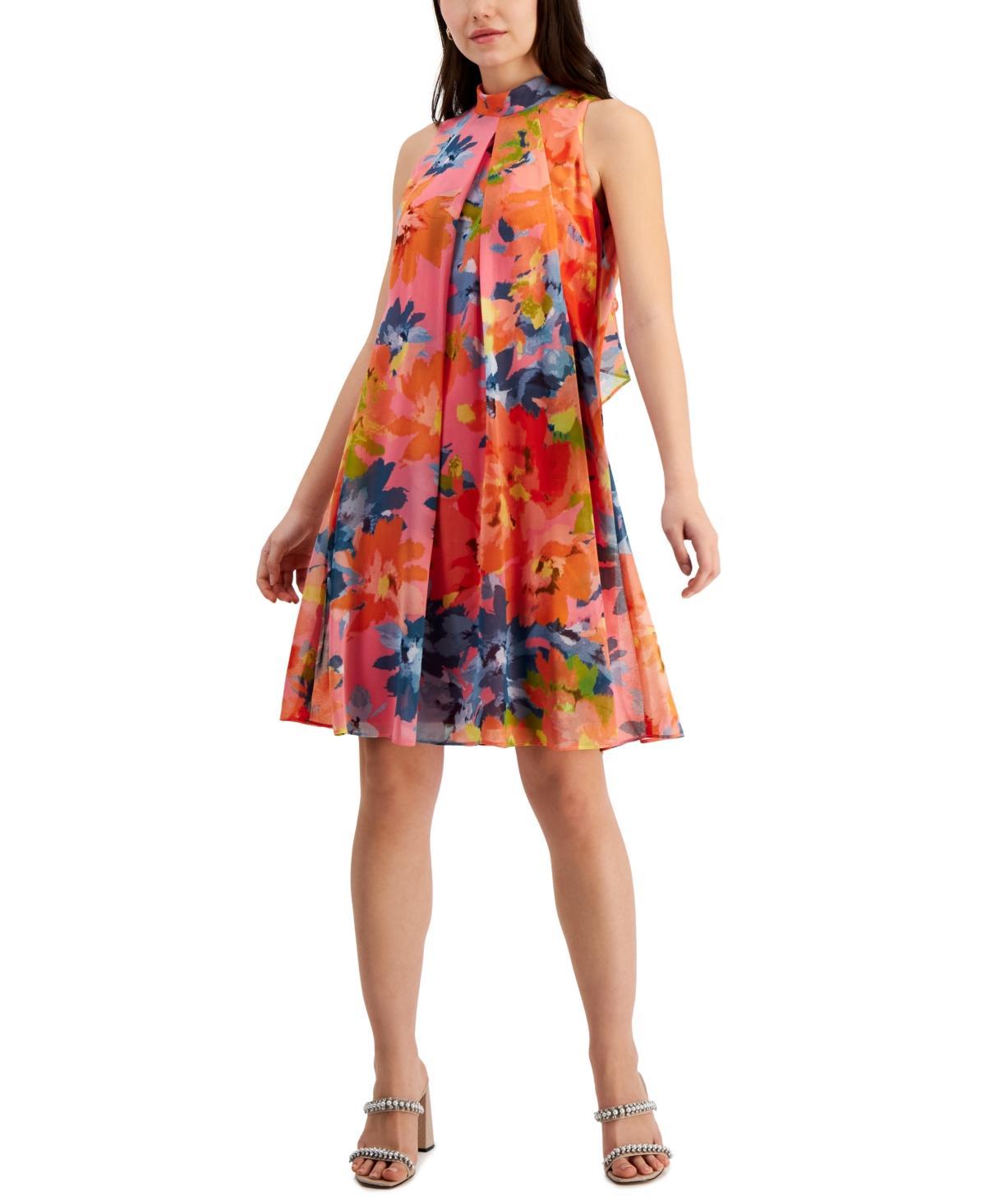 Robbie Bee Womens Floral-Print Sleeveless Trapeze Dress - Pink Product Image