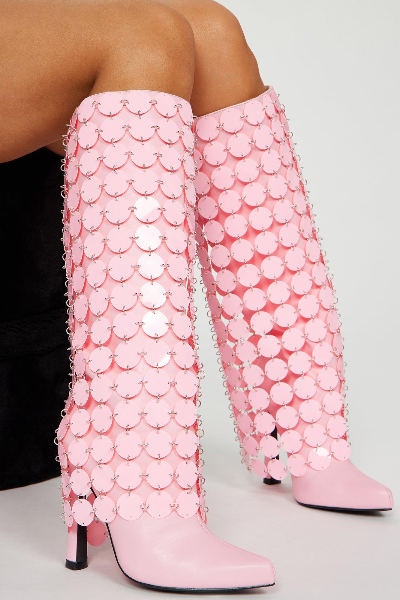 Like I Do Knee High Heeled Boots - Pink product image