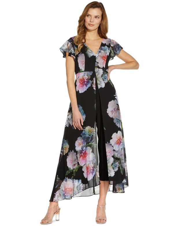 Adrianna Papell Stretch Crepe Jumpsuit with Printed Chiffon Overlay Multi) Women's Jumpsuit & Rompers One Piece Product Image