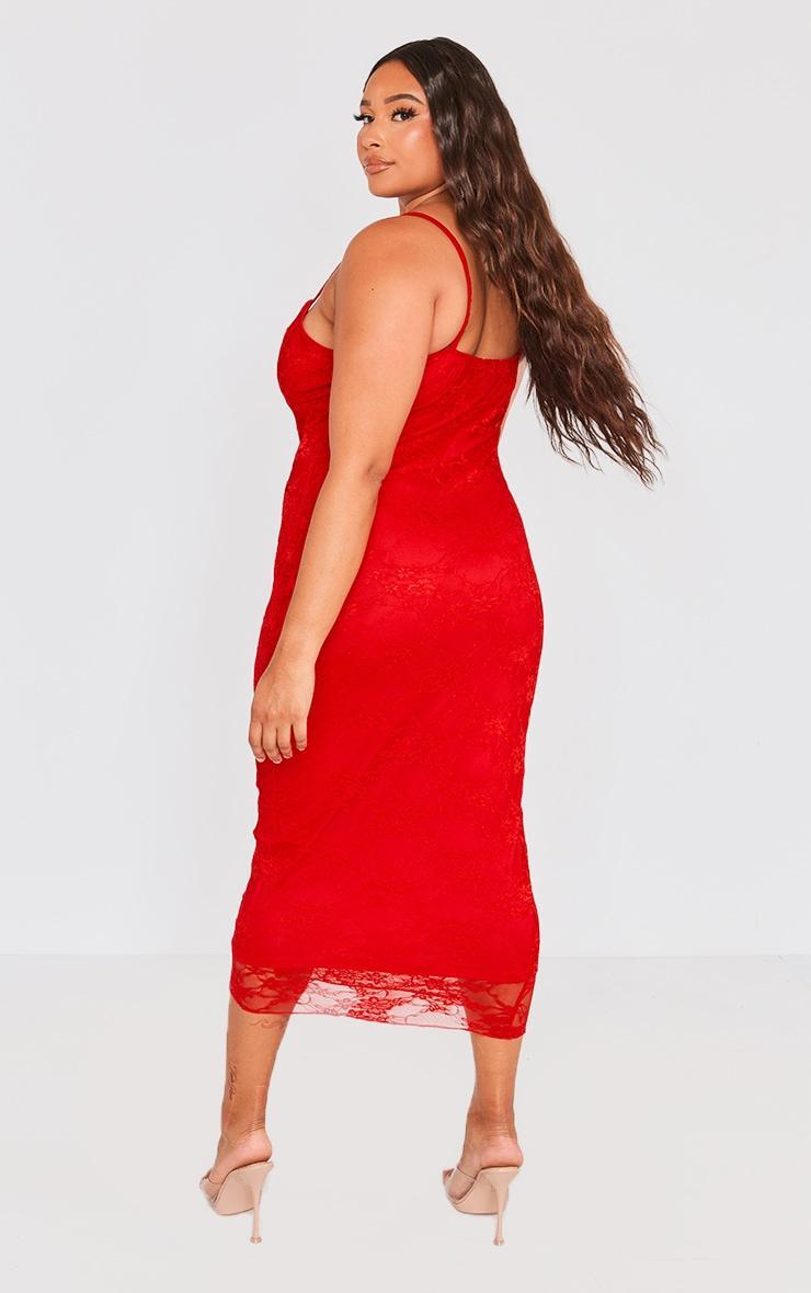 Plus Red Lace Strappy Midi Dress Product Image