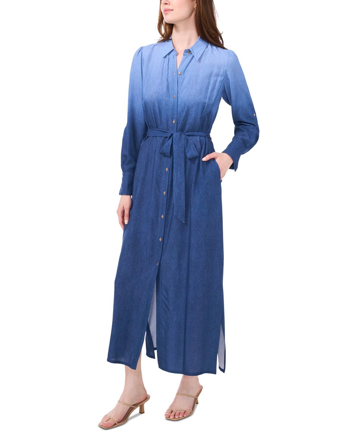 Msk Womens Ombre Belted Long-Sleeve Maxi Shirtdress - Denim Product Image