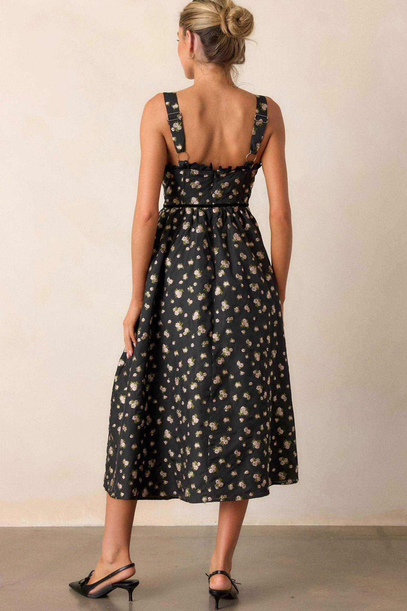 Going Out Again Black Floral Midi Dress Product Image